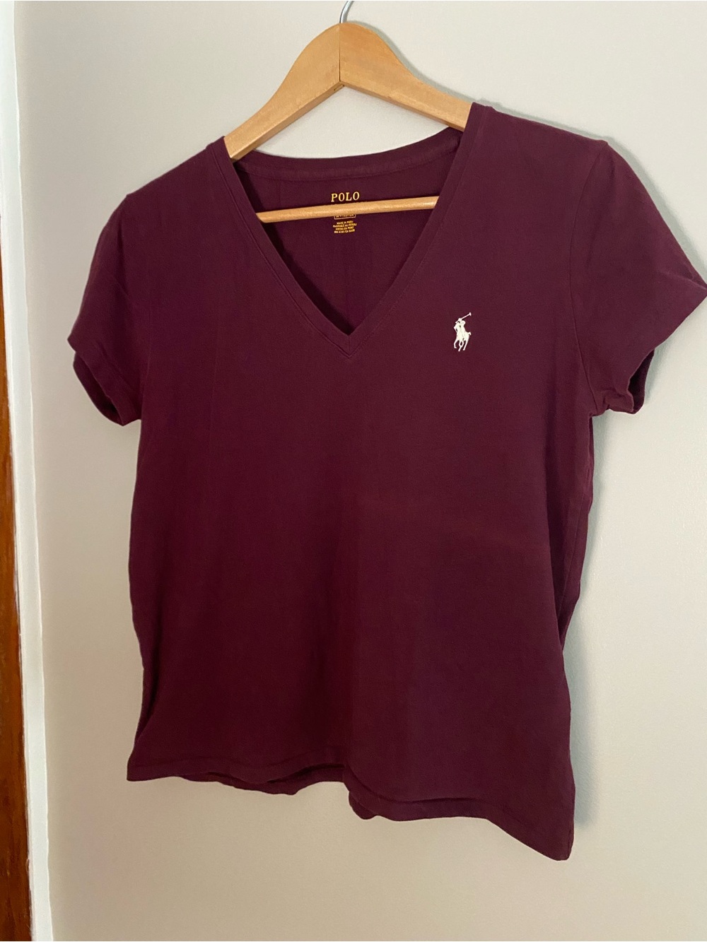 Polo by Ralph Lauren Women's Short-Sleeve V-Neck Tee in Wine